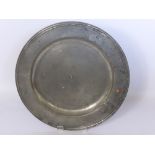 A Large 17th Century 181/4" Triple Reeded Pewter Charger, bearing the touch mark of William