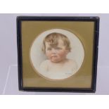 Dorothy Mills an Original Water Colour Portrait of a young girl. The circular portrait signed in