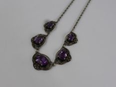 A Vintage Sterling Silver Amethyst Style Drop Pendant, approx 22 cms length of drop. The necklace