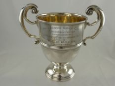 A Irish Silver Double Handled Presentation Cup, engraved "Churchdown Golf Club Presidents Cup,