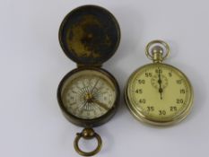 W. Watson & Son Brass Compass, together with a stop watch.