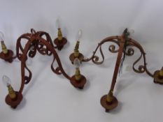 Three Rust Coloured Ceiling Lights, with four branches with decorative scrolling to each, approx