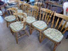 Six Pine Kitchen Chairs and Two Carvers.