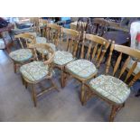 Six Pine Kitchen Chairs and Two Carvers.