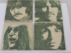 A Set of Hand Painted Ceramic Wall Tiles, depicting The Beatles from approx 1967.