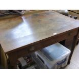 A Vintage Oak School Desk approx 107 x 76 x 77 cms, together with two chairs.