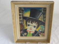 S Lancifico, an Oil on Board Character Study of Liza Minelli, wearing top hat and carrying a cane,