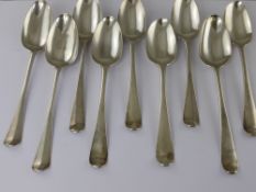 Nine Silver Georgian Table Spoons, London hallmark, two dated 1773 mm SA and five dated 1774 mm SA