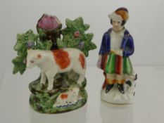A 19th Century Staffordshire Spill Vase, depicting an ewe and lamb together with a Staffordshire