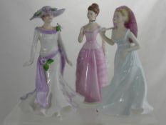 Three Coalport Porcelain Figurines from the Ladies of Fashion Series including L'Ombrelle, Victoria,