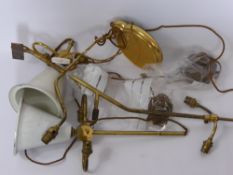 A Quantity of Vintage Continental Brass Light Fittings, including two twin branch wall sconces,