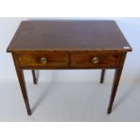 A Georgian Oak Writing Desk, on tapered legs with two short drawers, brass handles, approx 72 x 82 x