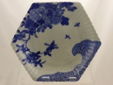 A Pair of Blue and White Chinese Plates, the hexagonal plates depicting insects and flowers, with