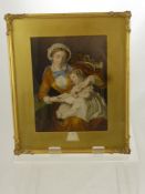 George Baxter Prints depicting Victorian Ladies, entitled "Belle of the village", "The Love