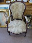 A Victorian Balloon Back Chair together with a Victorian Style Pine Chain (2)