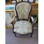 A Victorian Balloon Back Chair together with a Victorian Style Pine Chain (2)