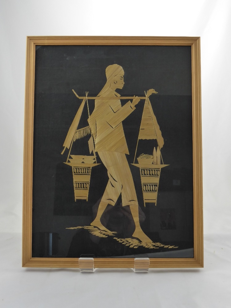 Five Thai Bamboo Silhouettes, depicting Rice Farmers and Dancing Girls, framed and glazed. - Image 2 of 2