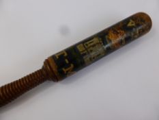 A Victorian Policeman Truncheon, hand painted crowned VR cypher also initialled T-M with turned