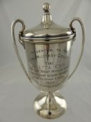 A Silver Lidded Double Handled Military Presentation Trophy, awarded to "The Royal Military