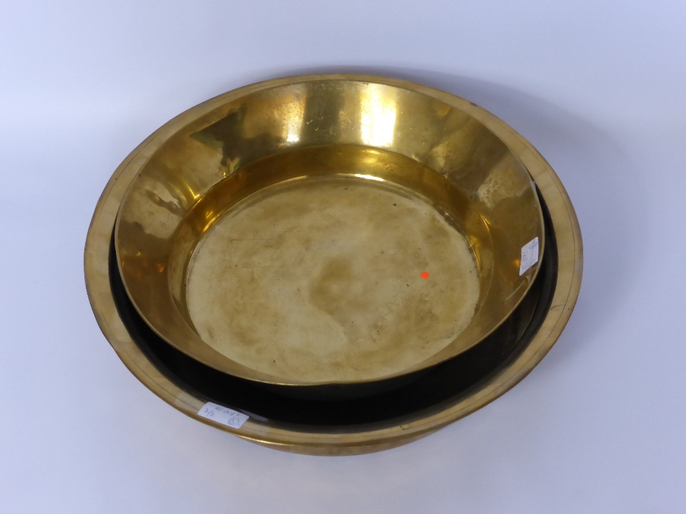 Two 18th Century Brass Milk Bowls, approx 38 x 38 cms and 45 x 45 cms. (2)