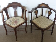 A Pair of Edwardian Inlaid Corner Bedroom Chairs.
