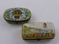 Two Limoges Style Pill Boxes, both depicting early balloon flights. (2)