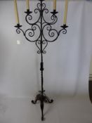A Wrought Iron Five Branch Standard Lamp, converted, approx 174 x 54 cms