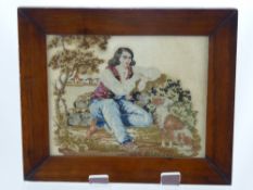 A Portrait Silhouette of a Victorian Lady, together with an antique tapestry depicting a young