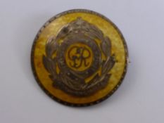 A Royal Engineer Yellow Enamel and Silver Sweet Heart Pin Brooch, approx 3 x 3 cm.