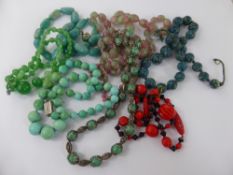 A Quantity of Bead Necklaces, including Rose Quartz,Turquoise etc.