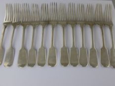 A Set of Twelve Victorian Silver Large Forks, London hallmark, dated 1846, mm S.H D.C,