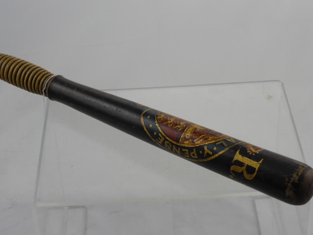 A Victorian Police Truncheon, emblazoned with gild VR and Royal Coat of Arms.