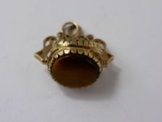 A Lady's Antique 9ct Seal Fob, set with Cornelian and Tigers eye.