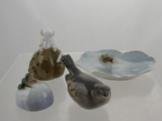 A Collection of Four Royal Copenhagen Figures, including mouse nr 511, bird nr 1504, frog nr 507 and