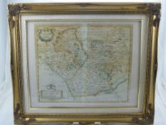 An Antique Hand Coloured Map depicting Leicestershire by Robert Morden, approx 43 x 37 cms.