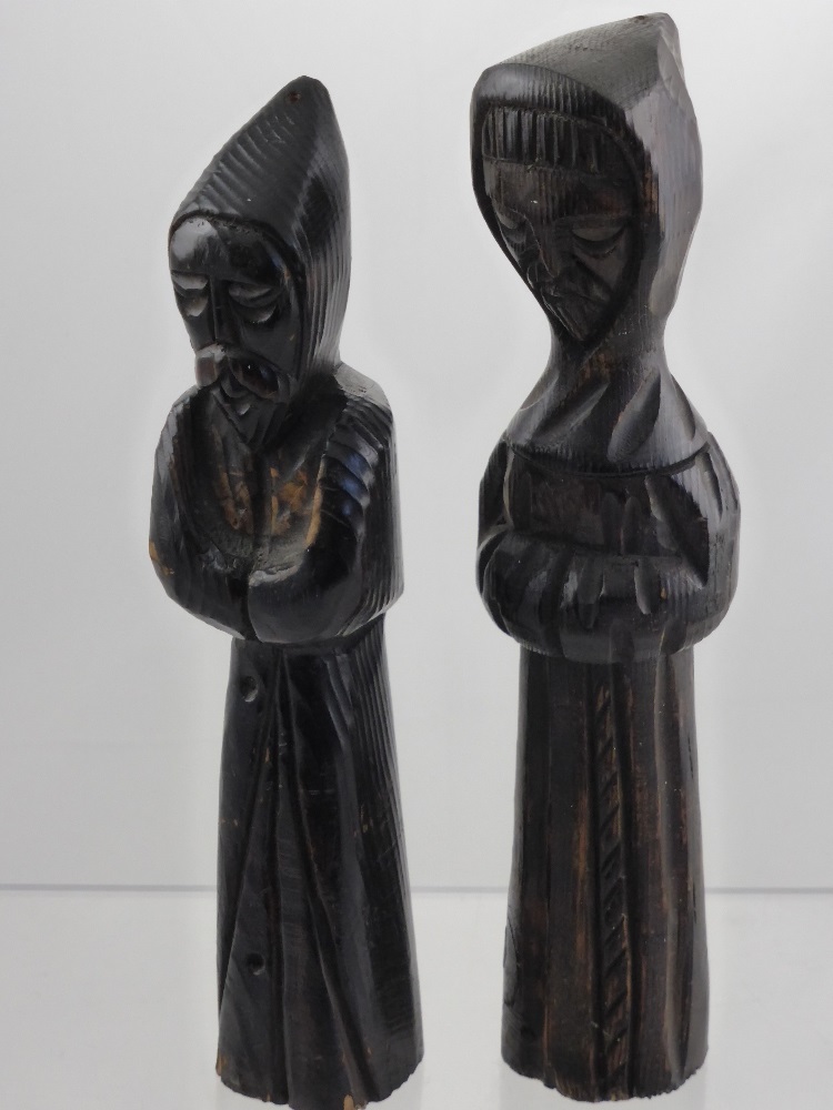 A Pair of Carved Wood Antique Figures of Monks.  (2)