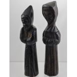 A Pair of Carved Wood Antique Figures of Monks.  (2)