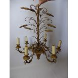 Antique Gilded Metal Six Branch Chandelier, the chandelier of decorative design with wheat sheaf