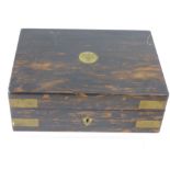 A Coromandel Box with brass banding and lock plate, approx 24 x 18 x 9 cms