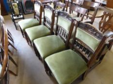 A Set of Four Edwardian Velvet Covered Dining Chairs, with slat and floral design back. (4)