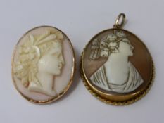 Two Gold Metal Cameos Grecian profile / both of classical feminine profile. (2)