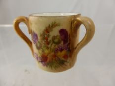 A Miniature Royal Worcester Blush Ware Trig, hand painted with floral spray.