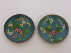 A Pair of 20th Century Cloisonné Pin Dishes, depicting floral sprays.