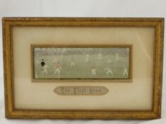 A Stevenograph, entitled "The First Over", framed and glazed, approx 15.5 x 6 cms