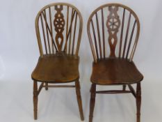 Five Wheel Back Oak Kitchen Chairs, turned legs.