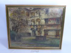 Vittorio Cavalleri, Turin 1860-1938, An Original Oil on Canvas, depicting an Italian courtyard,