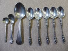 Five Victorian Silver Apostle Tea Spoons, mm  HL, together with two silver nickel salt spoons. (7)