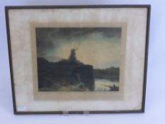 A Collection of Miscellaneous Prints, including a coloured etching depicting a windmill,