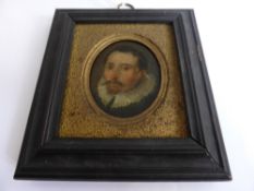 A Miniature on Copper in the manner of Nicholas Hilliard c 1780's, with writing to back.