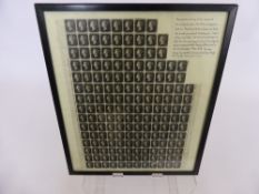 A Framed Sheet being a reproduction of one of the sheets of 1d Black held in post office